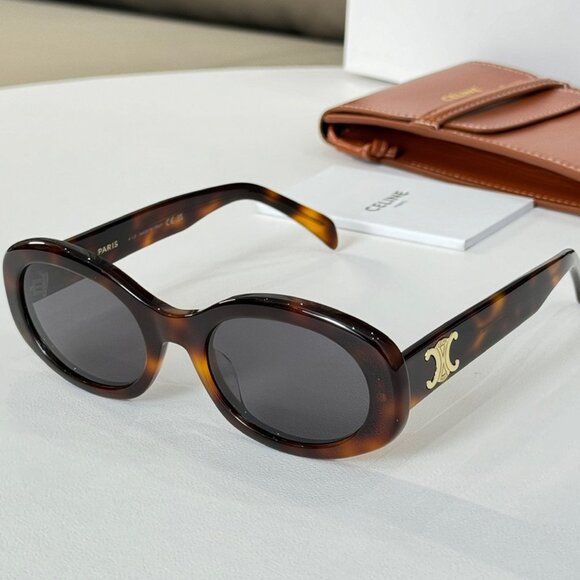 Celine Triomphe Oval Tortoise Sunglasses